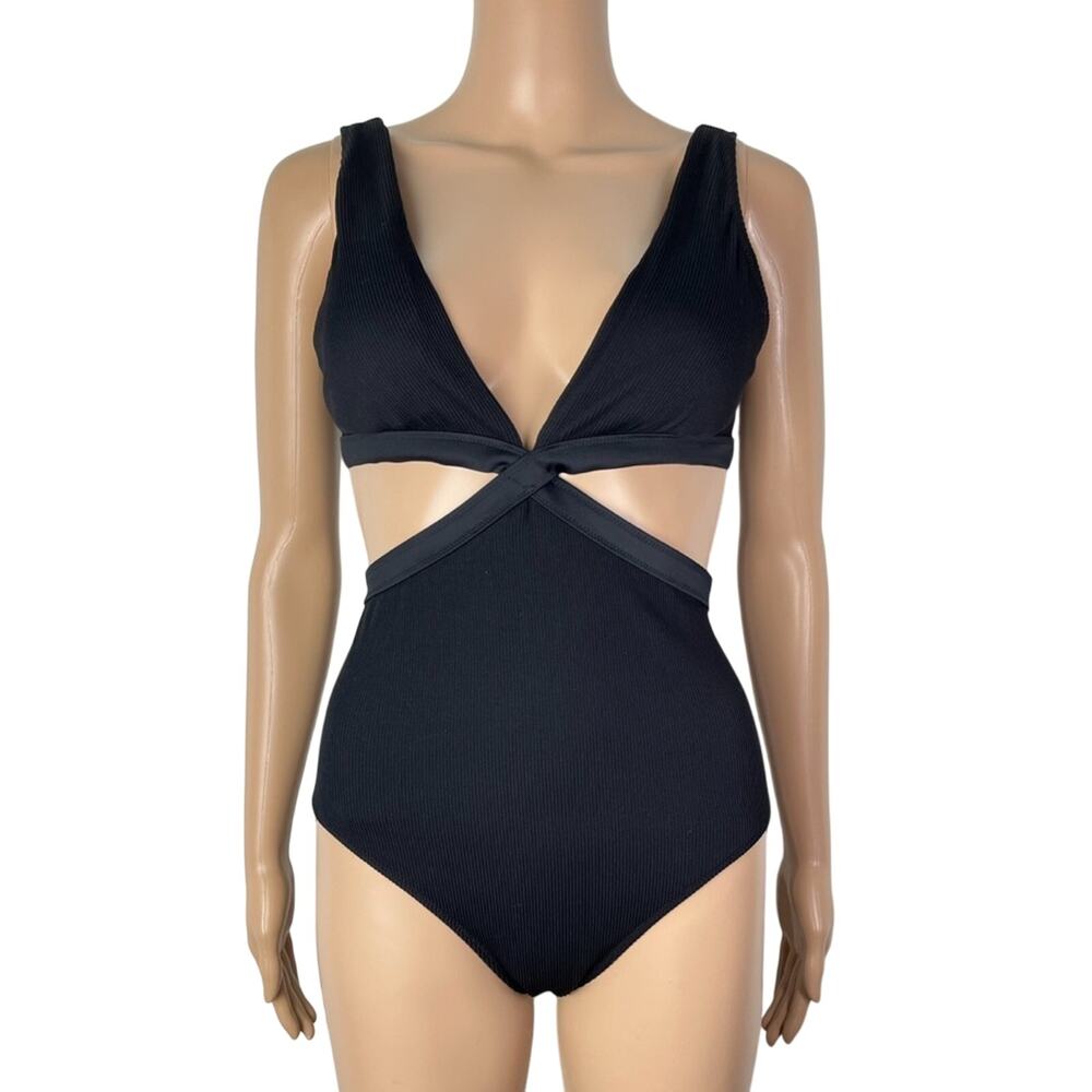 Aerie Ribbed Sexy Cut Out Black Padded One Piece Swimsuit